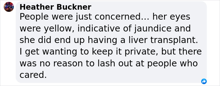 Comment on Michelle Trachtenberg's health response, mentioning jaundice and liver transplant. Comment on Michelle Trachtenberg's health response, mentioning jaundice and liver transplant.