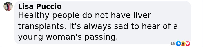 Social media comment discussing Michelle Trachtenberg and expressing sadness over a young woman's passing. Social media comment discussing Michelle Trachtenberg and expressing sadness over a young woman's passing.