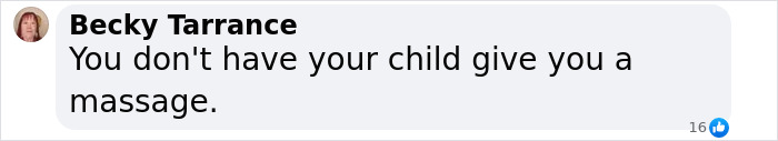 Text comment on controversy over child giving massage for allowance. Text comment on controversy over child giving massage for allowance.