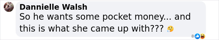 Comment on parenting, mentioning pocket money and creative ideas, with skeptical and amused emojis. Comment on parenting, mentioning pocket money and creative ideas, with skeptical and amused emojis.