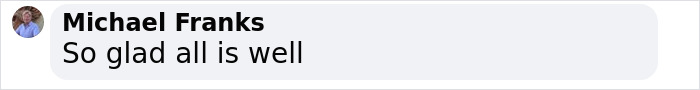 Michael Franks' comment: "So glad all is well" related to American Airlines flight bomb threat. Michael Franks' comment: "So glad all is well" related to American Airlines flight bomb threat.