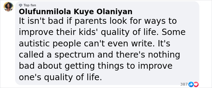 Comment discussing autism spectrum and improving quality of life with inexpensive treatments. Comment discussing autism spectrum and improving quality of life with inexpensive treatments.