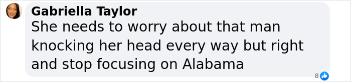 Comment discussing "mob wife" speculation related to Alabama. Comment discussing "mob wife" speculation related to Alabama.