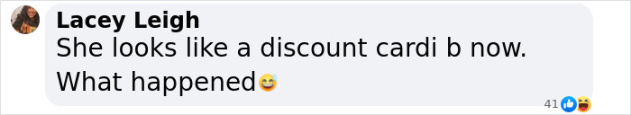 Comment criticizes Bhad Bhabie's appearance with a humorous emoji. Comment criticizes Bhad Bhabie's appearance with a humorous emoji.