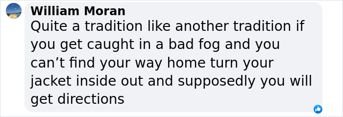Text from William Moran discussing a tradition about finding directions in fog. Text from William Moran discussing a tradition about finding directions in fog.