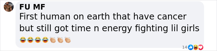 Screenshot of a comment referencing a mob wife, discussing energy and fighting with emojis. Screenshot of a comment referencing a mob wife, discussing energy and fighting with emojis.