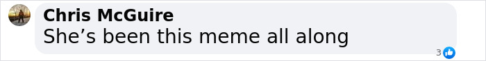 Comment by Chris McGuire, saying "She's been this meme all along," referencing Taylor Swift viral meme. Comment by Chris McGuire, saying "She's been this meme all along," referencing Taylor Swift viral meme.