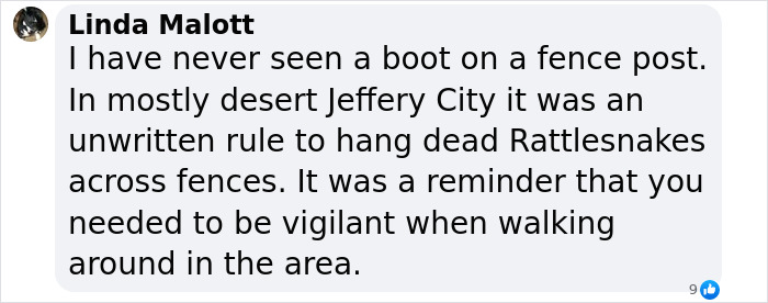 Comment by Linda Malott about boots on fence posts in desert Jeffery City as a vigilance reminder. Comment by Linda Malott about boots on fence posts in desert Jeffery City as a vigilance reminder.