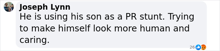 Text message criticizing a father for using his son as a PR stunt with emojis reacting. Text message criticizing a father for using his son as a PR stunt with emojis reacting.