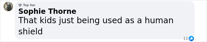 Comment from Sophie Thorne about a child being used as a human shield, related to Grimes. Comment from Sophie Thorne about a child being used as a human shield, related to Grimes.