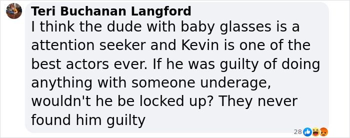 Social media comment discussing Kevin Spacey and claims made against him. Social media comment discussing Kevin Spacey and claims made against him.