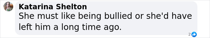 Facebook comment by Katarina Shelton discussing a person's relationship dynamics. Facebook comment by Katarina Shelton discussing a person's relationship dynamics.