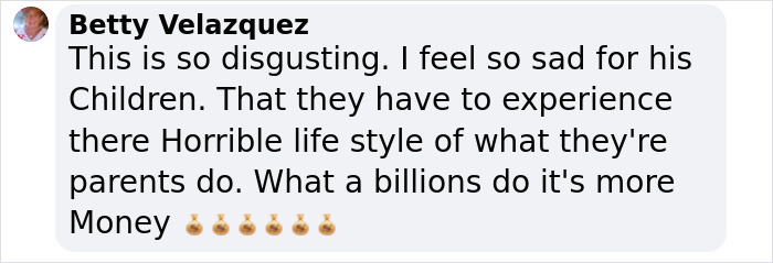 Betty Velazquez comment expressing disgust and sympathy for children in response to a public event involving celebrities. Betty Velazquez comment expressing disgust and sympathy for children in response to a public event involving celebrities.