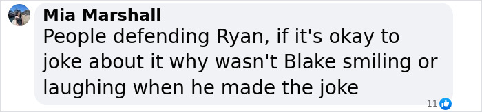 Message questioning Blake Lively's reaction to Ryan Reynolds' SNL 50 joke. Message questioning Blake Lively's reaction to Ryan Reynolds' SNL 50 joke.