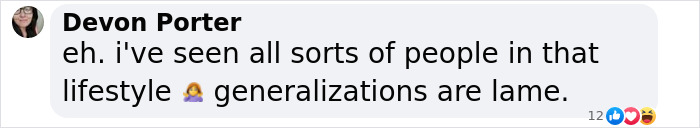 Devon Porter's comment on people in open relationships, challenging generalizations with emojis. Devon Porter's comment on people in open relationships, challenging generalizations with emojis.