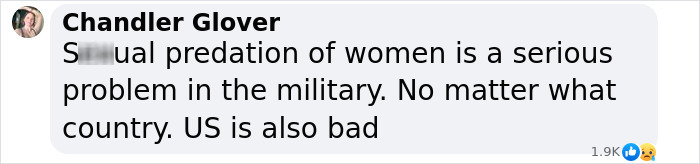 Comment discussing issues of predation in military with significant reactions. Comment discussing issues of predation in military with significant reactions.