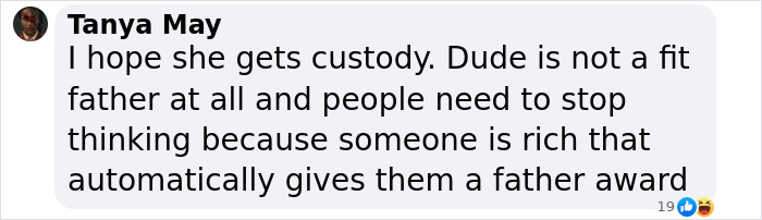 Text message criticizing father's capability, referencing custody and wealth. Text message criticizing father's capability, referencing custody and wealth.