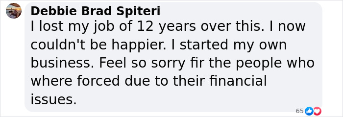 Comment expressing job loss and new business start related to Covid vaccines discussion. Comment expressing job loss and new business start related to Covid vaccines discussion.