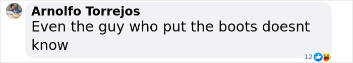 Text message saying, "Even the guy who put the boots doesnt know," regarding cowboy boots on fences. Text message saying, "Even the guy who put the boots doesnt know," regarding cowboy boots on fences.