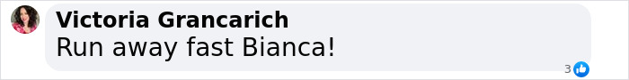 A comment saying "Run away fast Bianca!" related to Bianca Censori and Kanye West's divorce. A comment saying "Run away fast Bianca!" related to Bianca Censori and Kanye West's divorce.