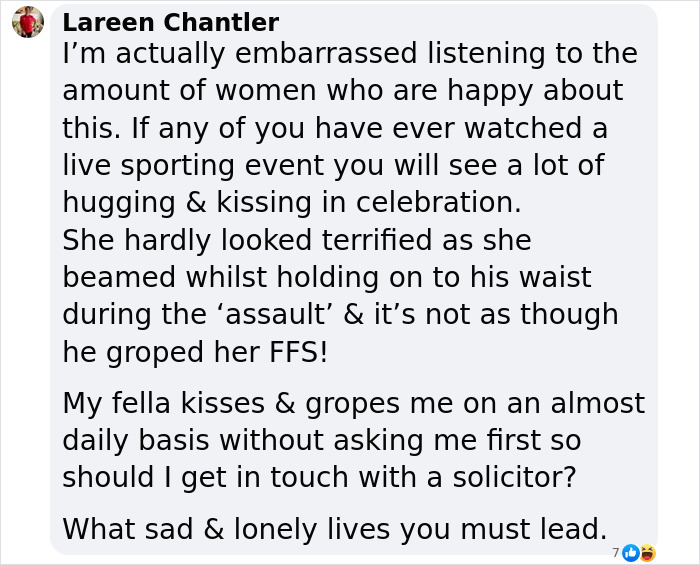 Social media comment discussing Luis Rubiales' fine for non-consensual kiss with Jenni Hermoso. Social media comment discussing Luis Rubiales' fine for non-consensual kiss with Jenni Hermoso.