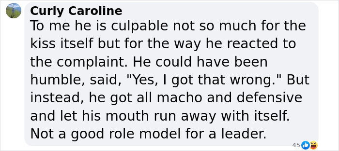 Comment criticizing Rubiales for reaction to Hermoso complaint, discussing role model behavior. Comment criticizing Rubiales for reaction to Hermoso complaint, discussing role model behavior.