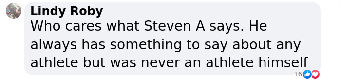 Comment criticizing Stephen A. Smith's opinions on athletes, featuring reactions. Comment criticizing Stephen A. Smith's opinions on athletes, featuring reactions.