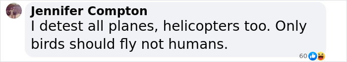 Comment expressing dislike for planes following the latest aviation disaster. Comment expressing dislike for planes following the latest aviation disaster.
