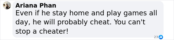 Chat comment on cheating in relationships, mentioning gaming and infidelity. Chat comment on cheating in relationships, mentioning gaming and infidelity.