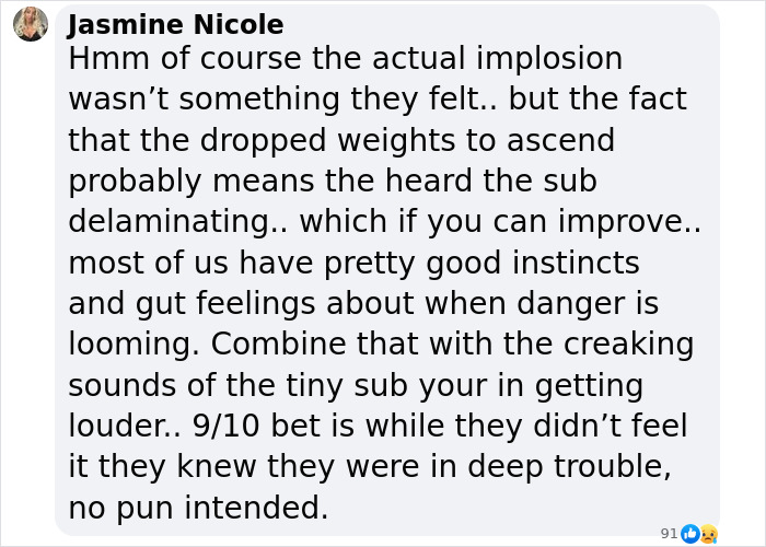 Text message discussing Titan Sub's eerie last moments and potential danger signs. Text message discussing Titan Sub's eerie last moments and potential danger signs.