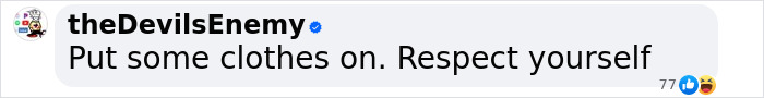 Social media comment reading, "Put some clothes on. Respect yourself," related to Rihanna's new hair product promotion. Social media comment reading, "Put some clothes on. Respect yourself," related to Rihanna's new hair product promotion.
