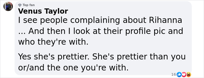 Venus Taylor comments on Rihanna's style, hinting at online criticism and defending her looks. Venus Taylor comments on Rihanna's style, hinting at online criticism and defending her looks.