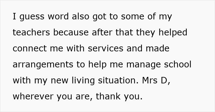 Text from teen thanking teachers for support during a challenging time with their mother. Text from teen thanking teachers for support during a challenging time with their mother.