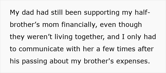 Text discussing dad's ex-wife, money, and son's expenses after dad's passing. Text discussing dad's ex-wife, money, and son's expenses after dad's passing.