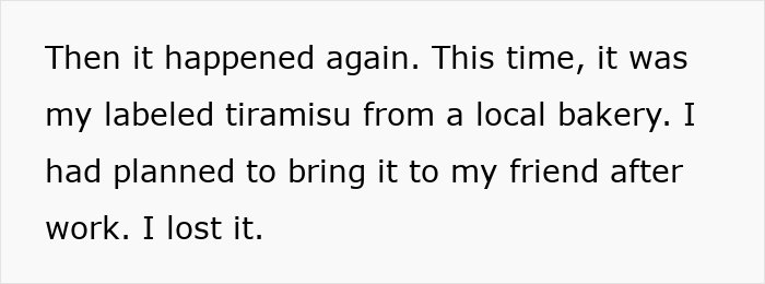 Text screenshot discussing food cravings and tiramisu taken by coworker. Text screenshot discussing food cravings and tiramisu taken by coworker.