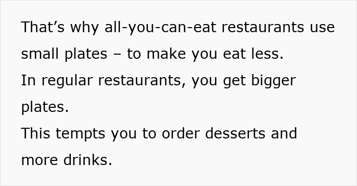 Text highlights how restaurants manipulate spending with plate sizes. Text highlights how restaurants manipulate spending with plate sizes.