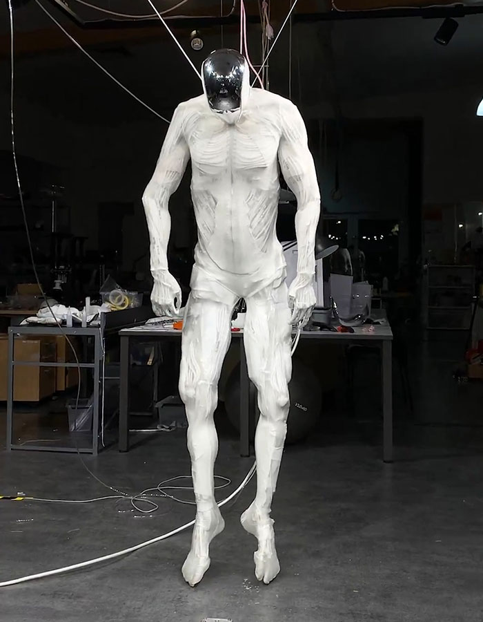 Lifelike humanoid robot with realistic muscles in a laboratory setting. Lifelike humanoid robot with realistic muscles in a laboratory setting.