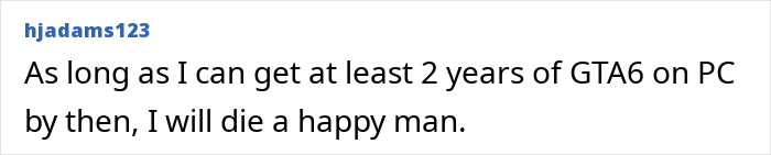 Text comment about gaming anticipation for GTA6 release on PC amidst asteroid threat discussion. Text comment about gaming anticipation for GTA6 release on PC amidst asteroid threat discussion.