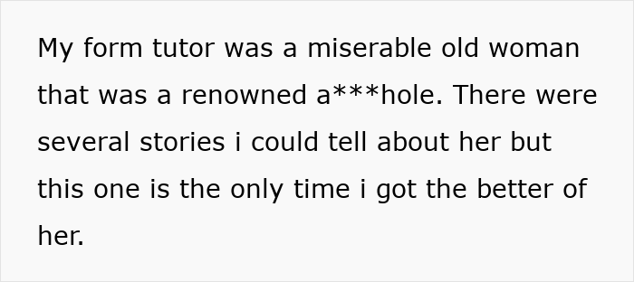 Text excerpt about a student's revenge on a teacher for repeatedly mispronouncing names. Text excerpt about a student's revenge on a teacher for repeatedly mispronouncing names.