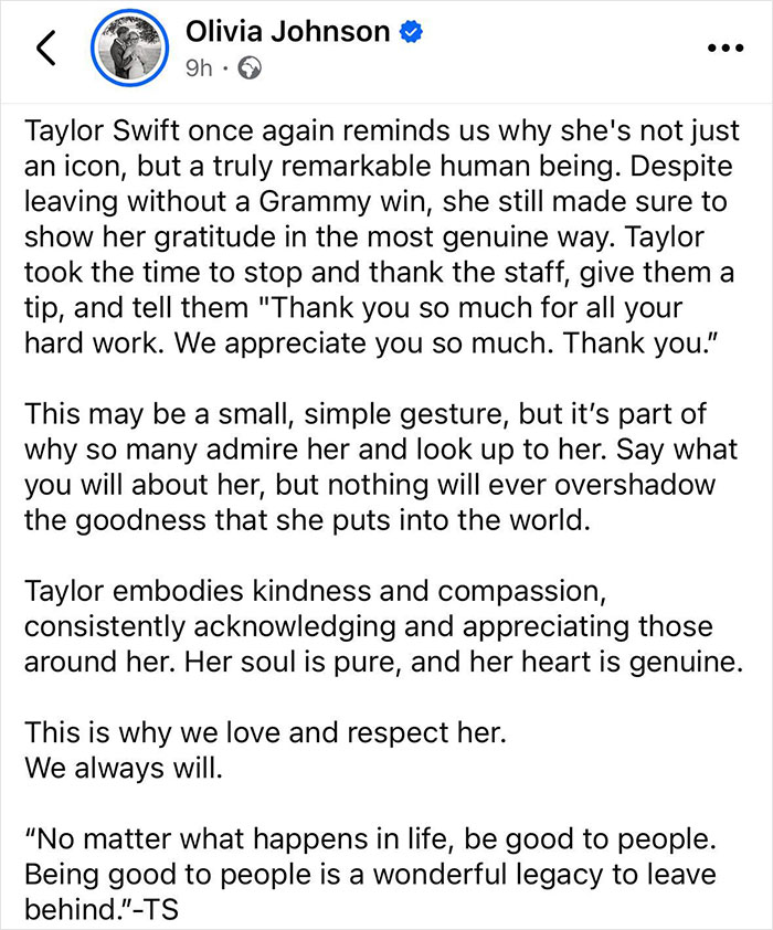 Taylor Swift praises staff, expressing genuine gratitude with tips, highlighting her kindness and compassion. Taylor Swift praises staff, expressing genuine gratitude with tips, highlighting her kindness and compassion.