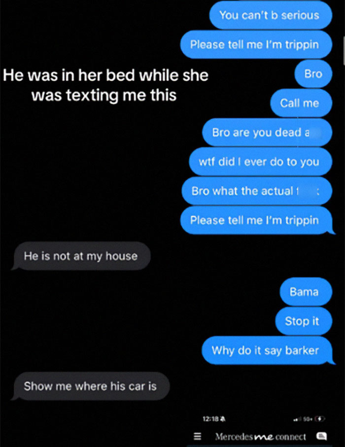 Text conversation on a dark background with messages exchanged about someone's whereabouts. Text conversation on a dark background with messages exchanged about someone's whereabouts.