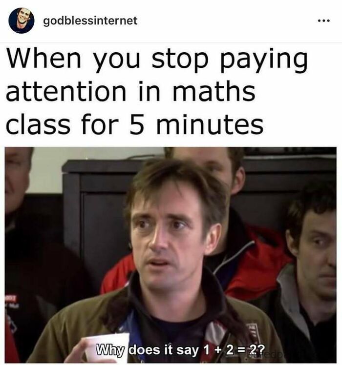 Man confused about math equation with disbelief, part of God Bless Internet memes.