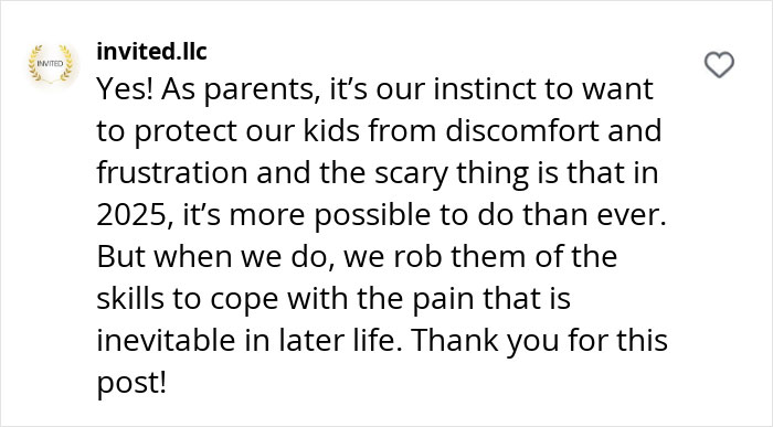 Comment discussing raising entitlement-free kids through frustration management. Comment discussing raising entitlement-free kids through frustration management.