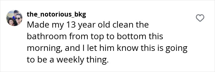 Text from social media post about raising entitlement-free kids by delegating chores. Text from social media post about raising entitlement-free kids by delegating chores.