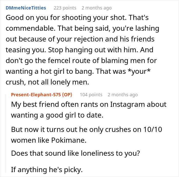 Text exchange discussing a rejected date proposal to a "lonely" Zoomer best friend, M25; includes advice and reflections. Text exchange discussing a rejected date proposal to a "lonely" Zoomer best friend, M25; includes advice and reflections.