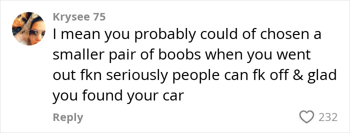 Comment addressing woman with G-cup discussing public reactions, emphasizing personal choice and comfort. Comment addressing woman with G-cup discussing public reactions, emphasizing personal choice and comfort.