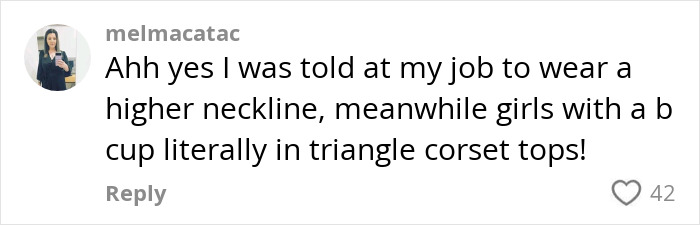 Comment addressing dressing standards and G-cup criticism, with support for equality in attire choices. Comment addressing dressing standards and G-cup criticism, with support for equality in attire choices.