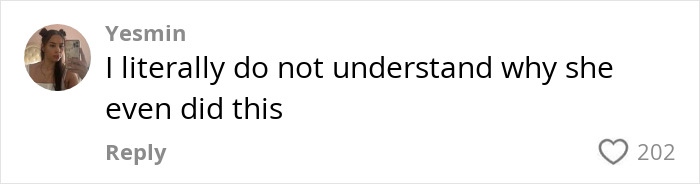 Comment questioning bride's unusual choice during a photoshoot, with a user saying, "I literally do not understand why she even did this. Comment questioning bride's unusual choice during a photoshoot, with a user saying, "I literally do not understand why she even did this.