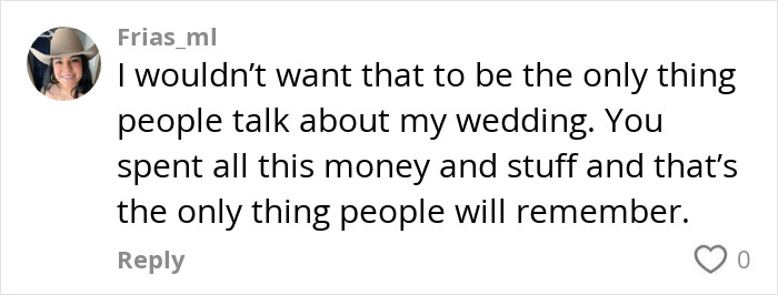 Instagram comment reacting to a bride flashing underwear during a wedding photoshoot. Instagram comment reacting to a bride flashing underwear during a wedding photoshoot.