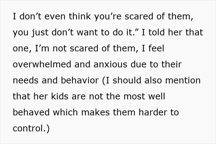 Text excerpt describing an anxious 20-year-old overwhelmed by babysitting sister’s six kids due to their behavior. Text excerpt describing an anxious 20-year-old overwhelmed by babysitting sister’s six kids due to their behavior.
